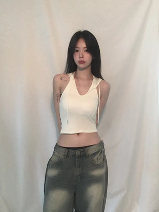 Hoodie Deep V Slim Halter Sleeveless