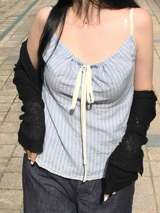 Simple Pastel Striped Ribbon Sleeveless