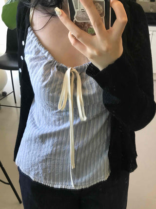 Simple Pastel Striped Ribbon Sleeveless