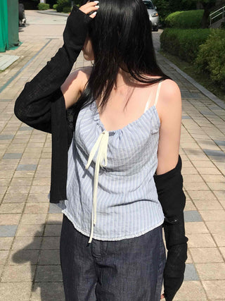 Simple Pastel Striped Ribbon Sleeveless
