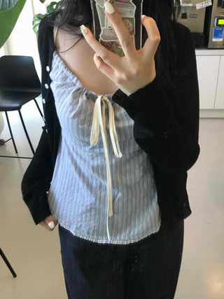 Simple Pastel Striped Ribbon Sleeveless