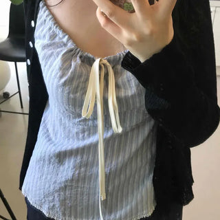Simple Pastel Striped Ribbon Sleeveless
