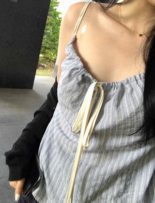 Simple Pastel Striped Ribbon Sleeveless