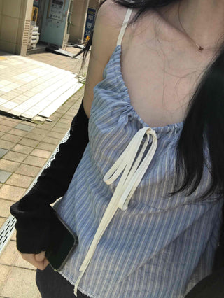 Simple Pastel Striped Ribbon Sleeveless