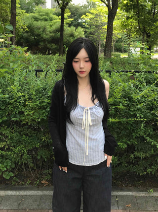 Simple Pastel Striped Ribbon Sleeveless