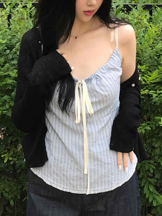 Simple Pastel Striped Ribbon Sleeveless