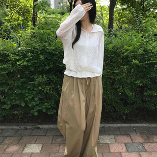 String Balloon Fit Wide Long Pants