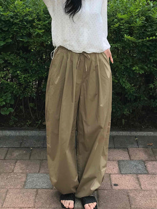 String Balloon Fit Wide Long Pants