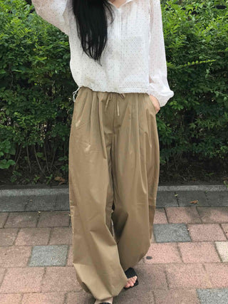 String Balloon Fit Wide Long Pants