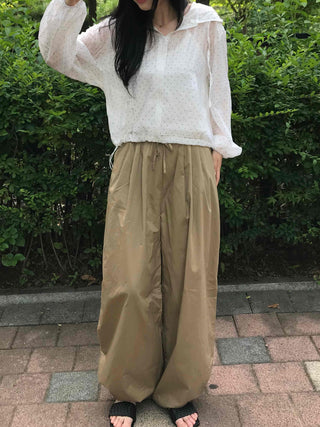 String Balloon Fit Wide Long Pants