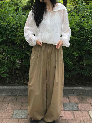 String Balloon Fit Wide Long Pants