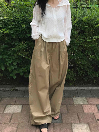 String Balloon Fit Wide Long Pants