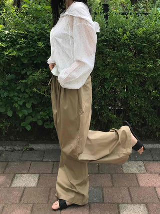 String Balloon Fit Wide Long Pants