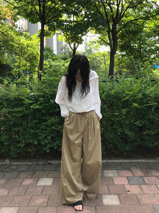 String Balloon Fit Wide Long Pants