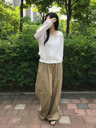 String Balloon Fit Wide Long Pants