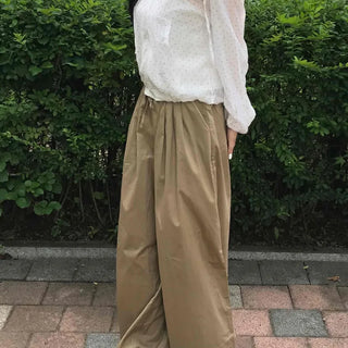 String Balloon Fit Wide Long Pants