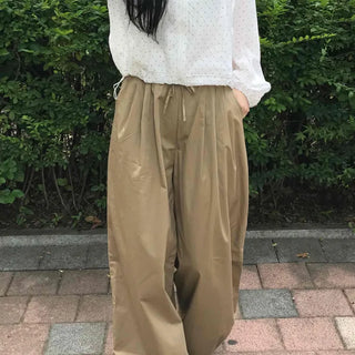 String Balloon Fit Wide Long Pants