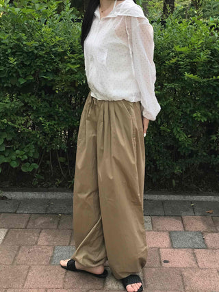 String Balloon Fit Wide Long Pants