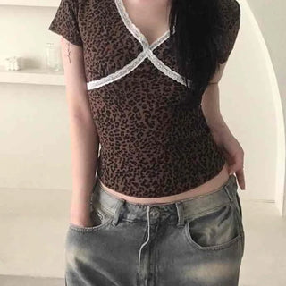 Feminine Lace V-Neck Short Sleeve T-Shirt