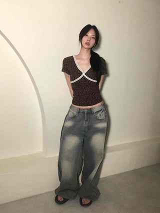 Feminine Lace V-Neck Short Sleeve T-Shirt