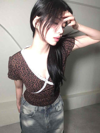 Feminine Lace V-Neck Short Sleeve T-Shirt