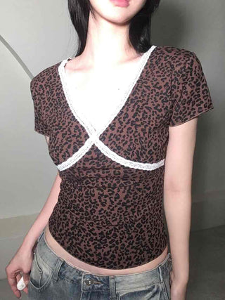 Feminine Lace V-Neck Short Sleeve T-Shirt