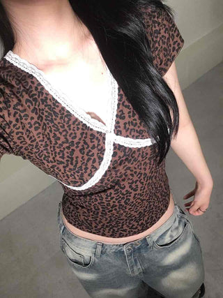 Feminine Lace V-Neck Short Sleeve T-Shirt