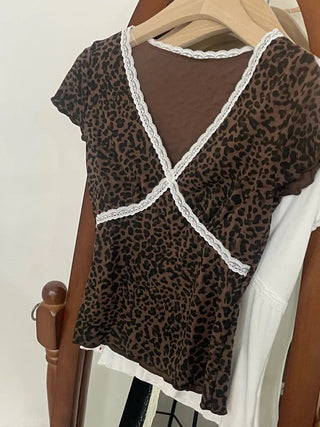 Feminine Lace V-Neck Short Sleeve T-Shirt