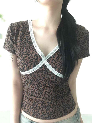 Feminine Lace V-Neck Short Sleeve T-Shirt