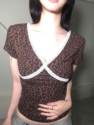 Feminine Lace V-Neck Short Sleeve T-Shirt
