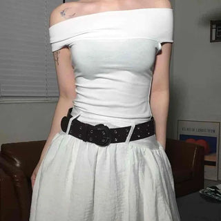 Backless Ribbon Slim Fit Off-Shoulder T-Shirt