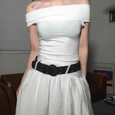 Backless Ribbon Slim Fit Off-Shoulder T-Shirt