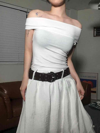 Backless Ribbon Slim Fit Off-Shoulder T-Shirt