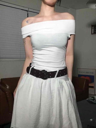 Backless Ribbon Slim Fit Off-Shoulder T-Shirt