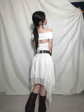 Backless Ribbon Slim Fit Off-Shoulder T-Shirt