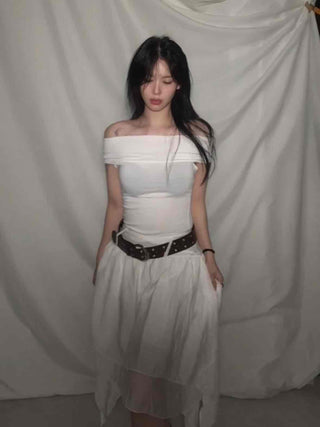 Backless Ribbon Slim Fit Off-Shoulder T-Shirt