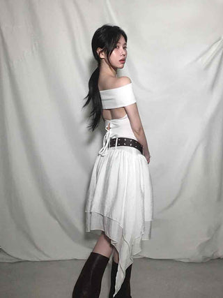 Backless Ribbon Slim Fit Off-Shoulder T-Shirt