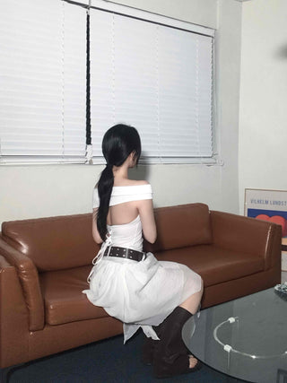 Backless Ribbon Slim Fit Off-Shoulder T-Shirt