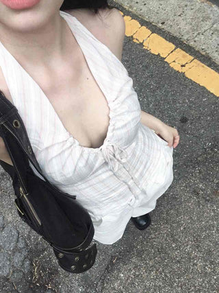 Youth Striped Deep Halter Neck Sleeveless