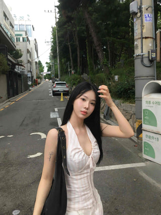 Youth Striped Deep Halter Neck Sleeveless