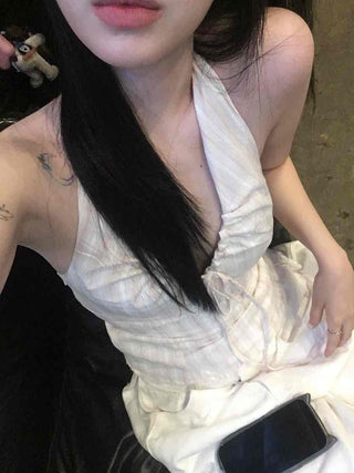 Youth Striped Deep Halter Neck Sleeveless
