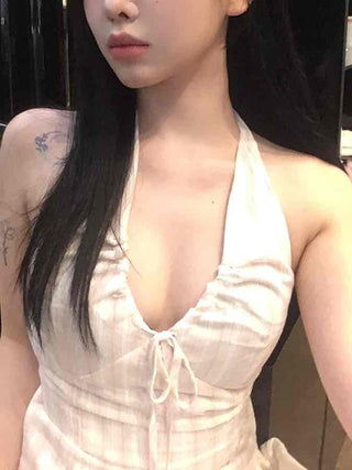 Youth Striped Deep Halter Neck Sleeveless