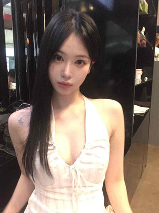 Youth Striped Deep Halter Neck Sleeveless
