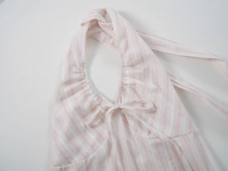 Youth Striped Deep Halter Neck Sleeveless