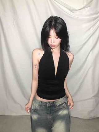Mesh See-through Halter Crop Top