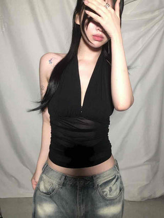 Mesh See-through Halter Crop Top