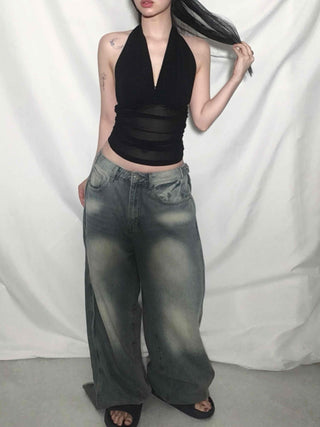 Mesh See-through Halter Crop Top