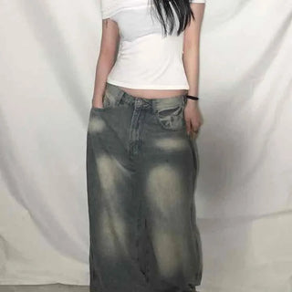 Back Pocket Low-Rise Denim Wide Pants