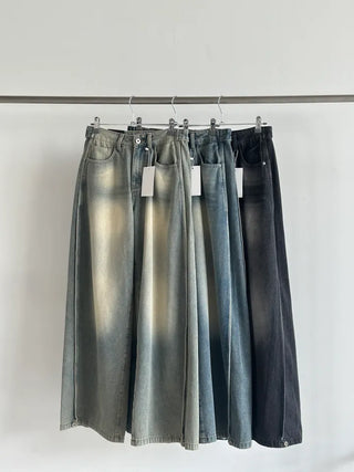 Back Pocket Low-Rise Denim Wide Pants