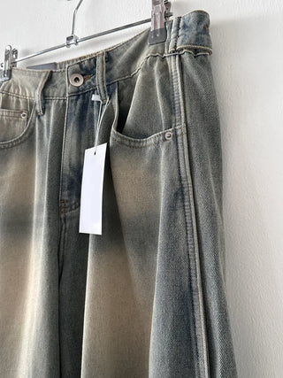 Back Pocket Low-Rise Denim Wide Pants